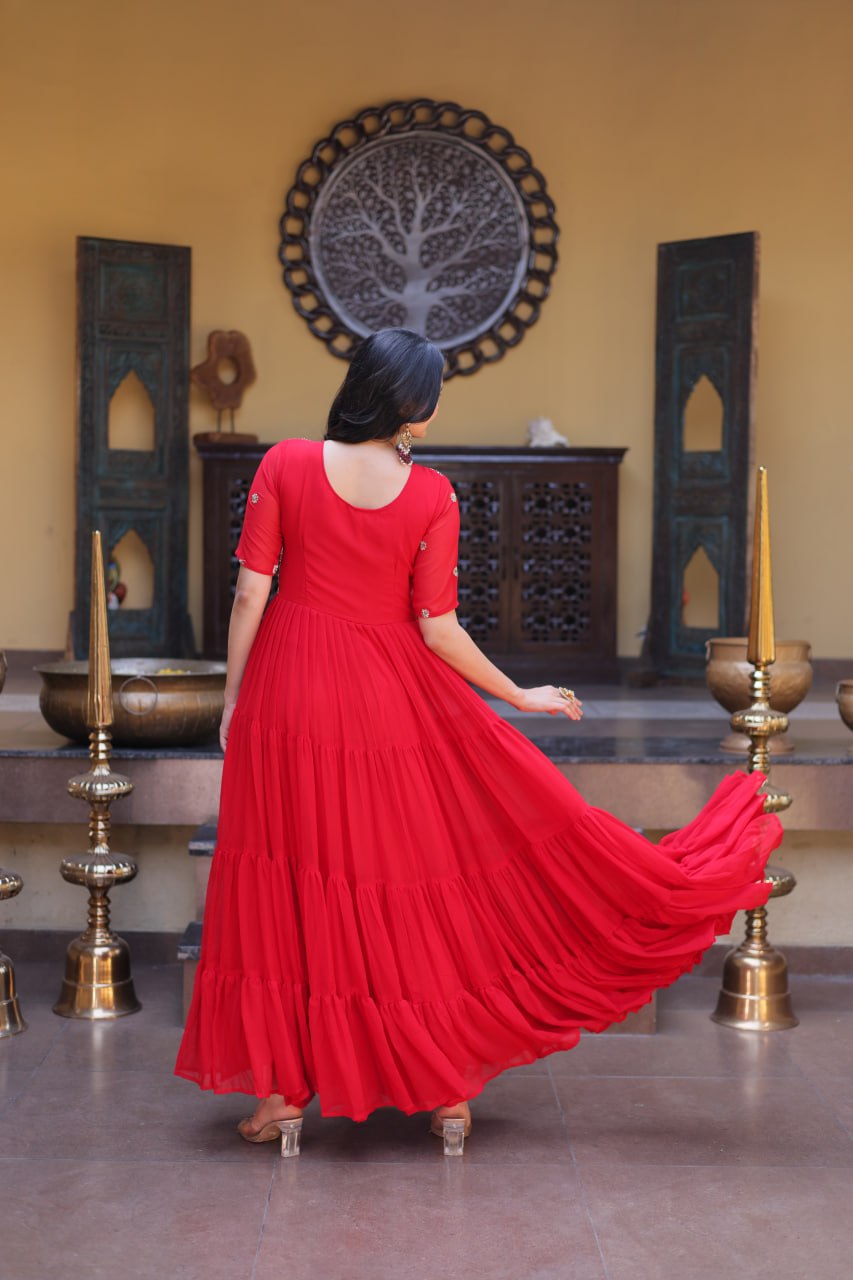 RangBhoomi Premium Designer Ready-to-Wear Gown Collection in Red and Pink