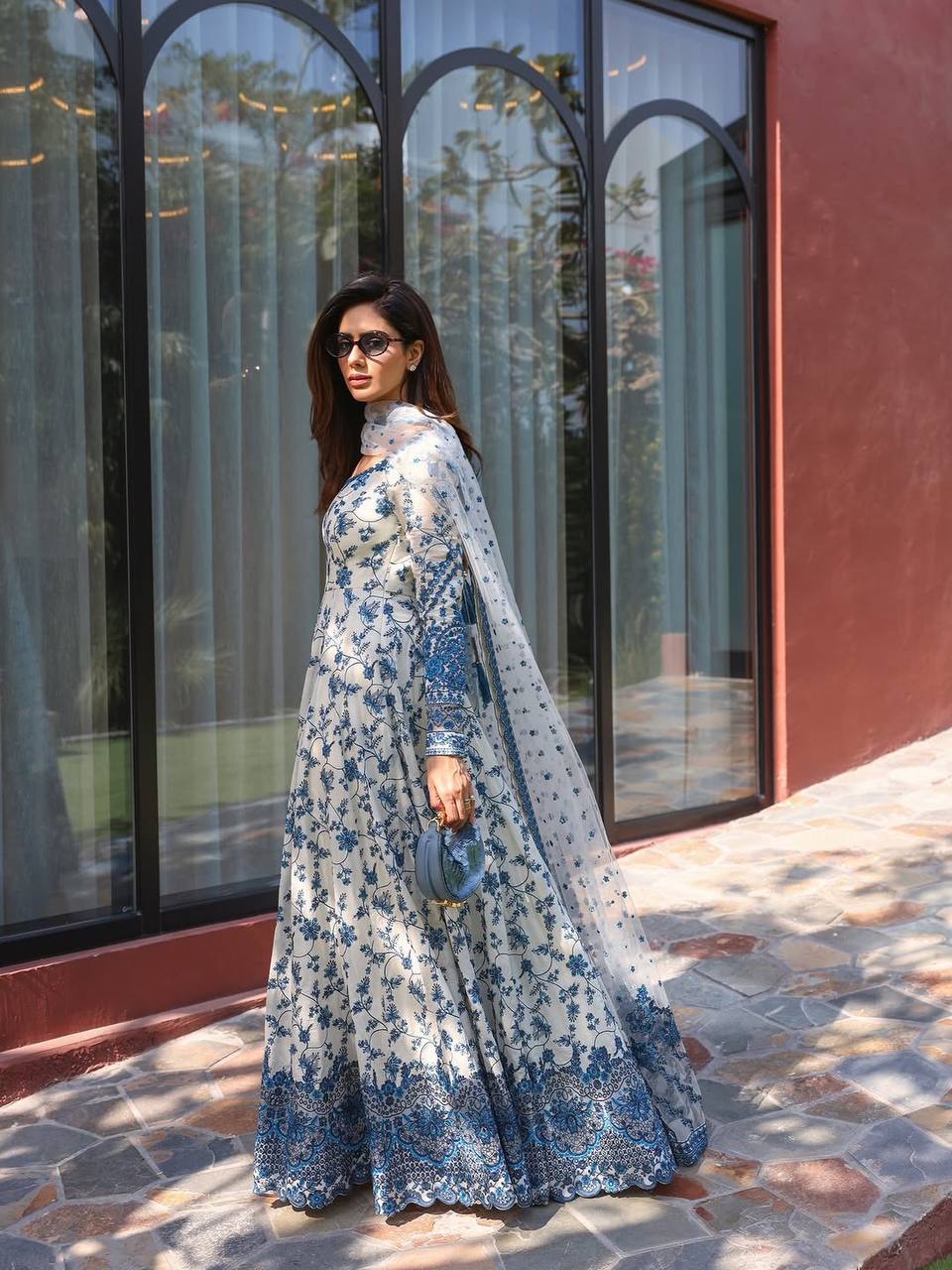 Elegant Party Wear Heavy Faux Georgette Gown with Organza Dupatta and Micro Cotton Bottom Set
