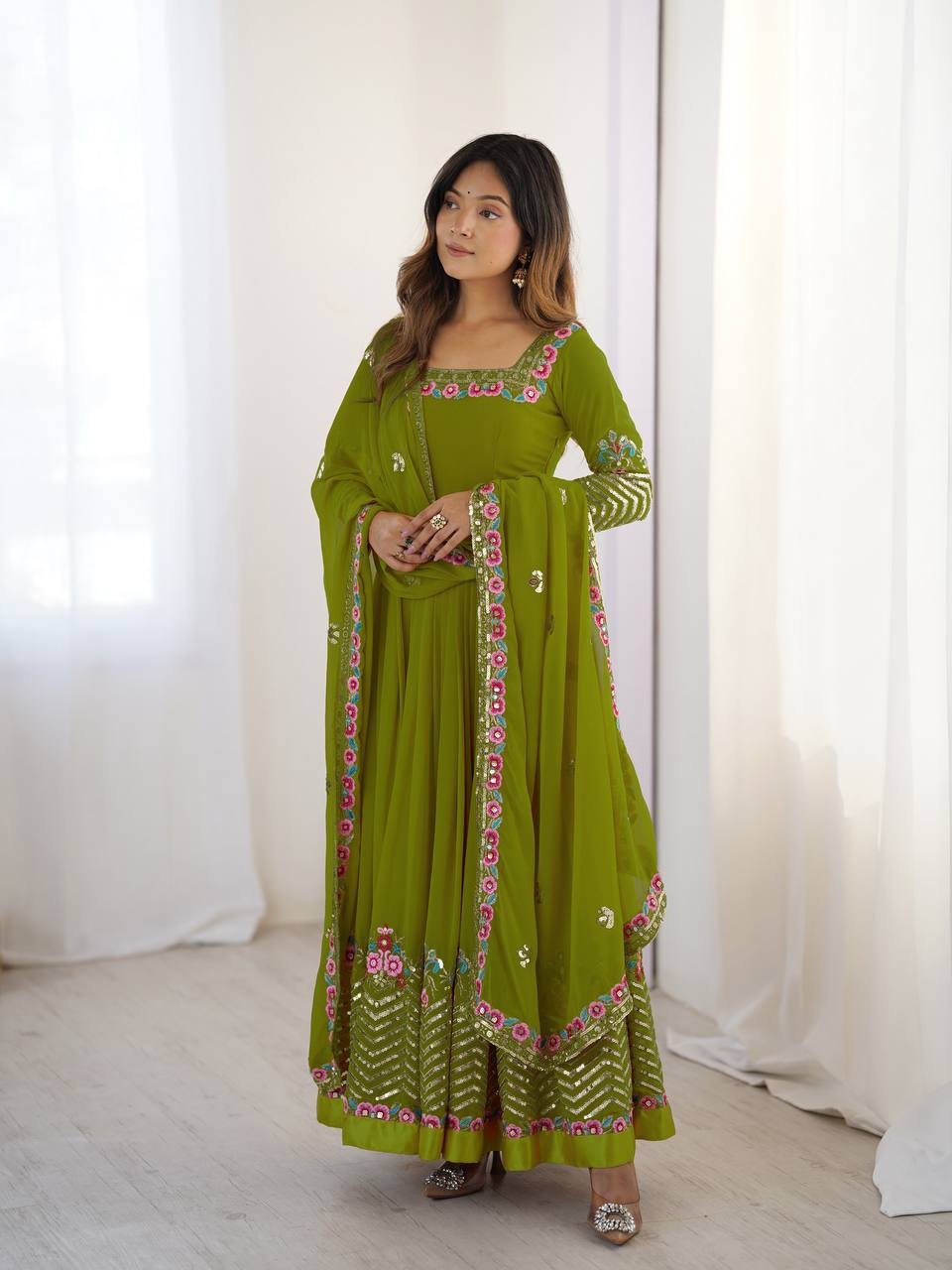 RangBhoomi Heavy Designer Party Gown with Embroidered Dupatta