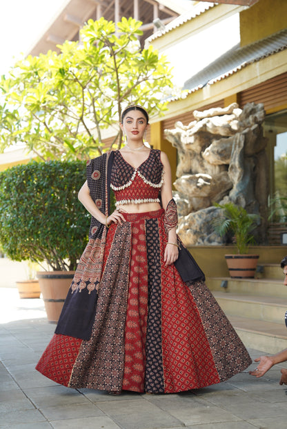 RB Ajrakh 2.0 Pure Cotton Handblock Lehenga Choli Set