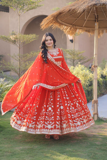 RangBhoomi Readymade Luxury Gown with Embroidered Dupatta - Faux Blooming Georgette