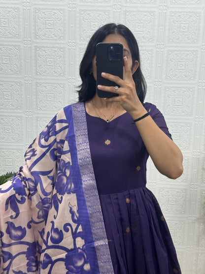 RangBhoomi Jacquard Zari Gown with Soft Silk Dupatta — 3 Colors, Sizes S–XXXL