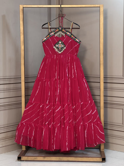 RangBhoomi Laheriya Faux Georgette Gown — Sleeveless 56" Length, 12m Flair (L, Adjustable)