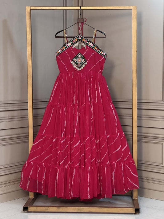 RangBhoomi Laheriya Faux Georgette Gown — Sleeveless 56" Length, 12m Flair (L, Adjustable)