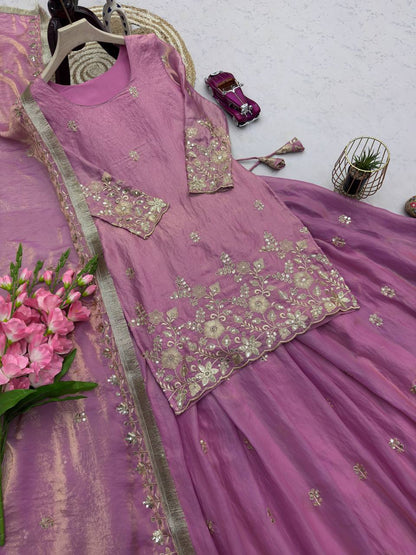RangBhoomi Designer Party Wear Collection - Elegant Two Tone Fandy Silk Ensemble