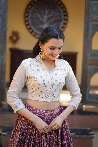 RangBhoomi Elegant Cosmos Jacquard Lehenga Choli Set with Embellished Blouse