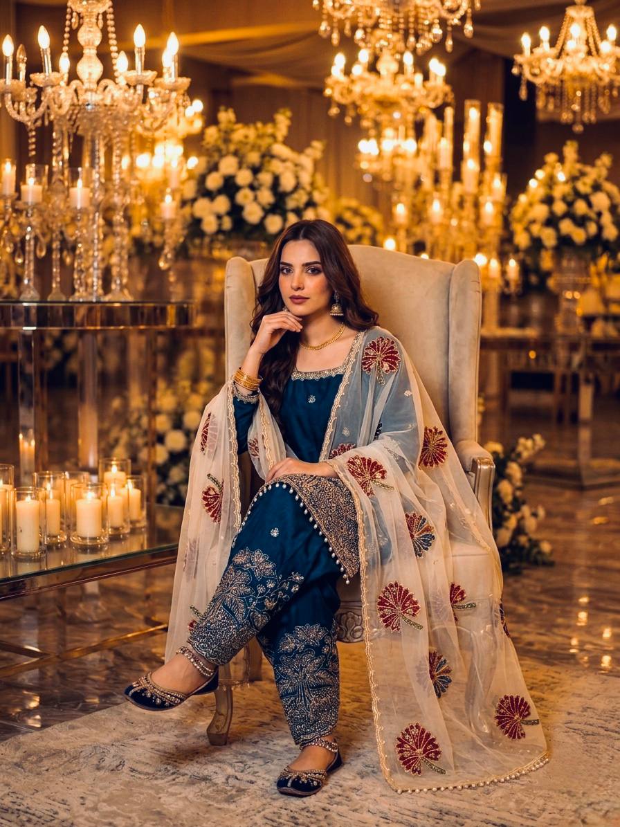 RangBhoomi Designer Party Wear Pur Fendi Silk Top & Farshi Palazzo Set with Dupatta