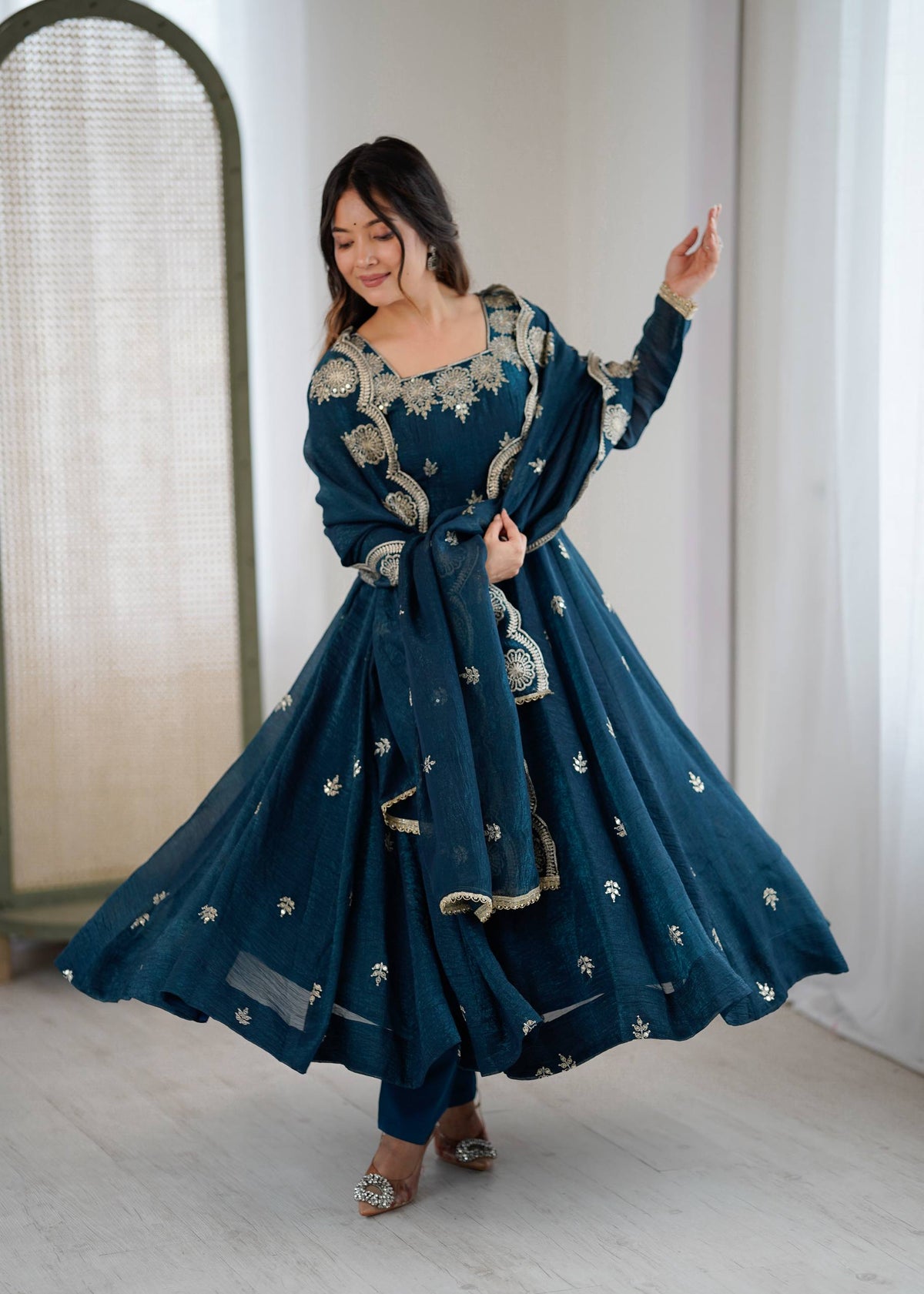 RangBhoomi Elegant Embroidered Sequence Designer Anarkali Three Piece Set