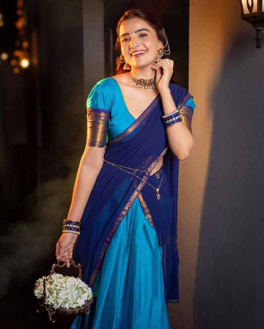RangBhoomi Elegant Kanjivaram Silk Lehenga Set with Zari Weaving and Georgette Dupatta