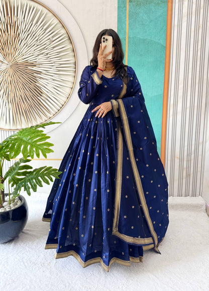 Elegant Handloom Cotton Gown with Matching Dupatta – Inspired by Bigg Boss Star Tanuja