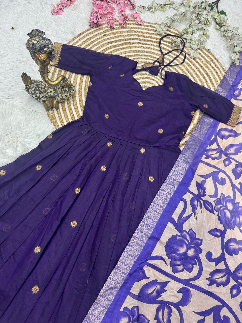 RangBhoomi Jacquard Zari Gown with Soft Silk Dupatta — 3 Colors, Sizes S–XXXL
