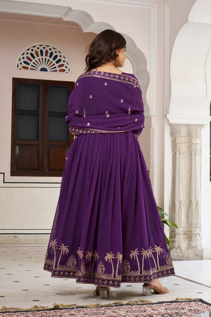 RangBhoomi Elegant SP Series Gown Set with Realistic Modeling - Faux Georgette & Microfiber Fabric, Thread and Sequence Embroidery