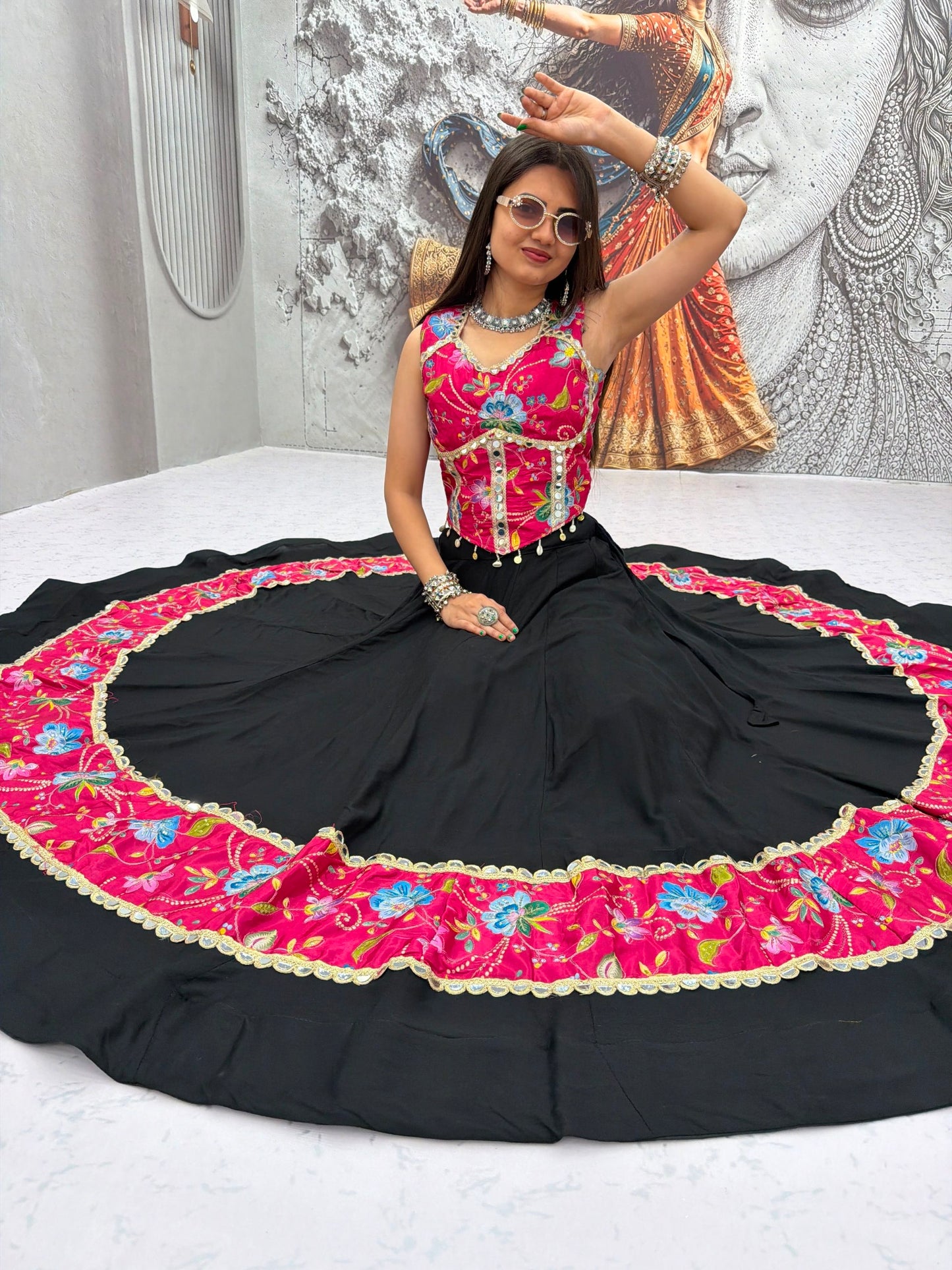 RangBhoomi Tapi-338 Big Flair 6 Meter Pure Cotton Lehenga Choli — Silk Choli, Fox Georgette Dupatta