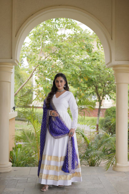 RangBhoomi Navratri Gown & Dupatta Collection 2026 – Full-Sleeve V-Neck Reyon Gown with Georgette Dupatta