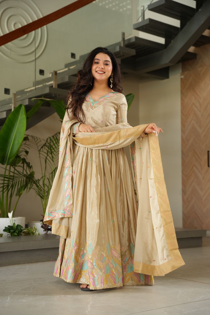 Embroidered Grace Gown & Dupatta – Luxe Fusion Wear for Modern Elegance