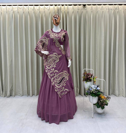 Designer Wear Embroidered Lehenga with Blouse and Shrug Set