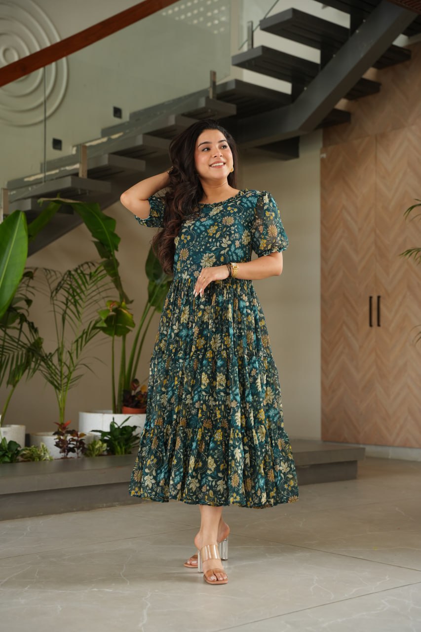 Premium Fully Flared Printed Georgette Gown