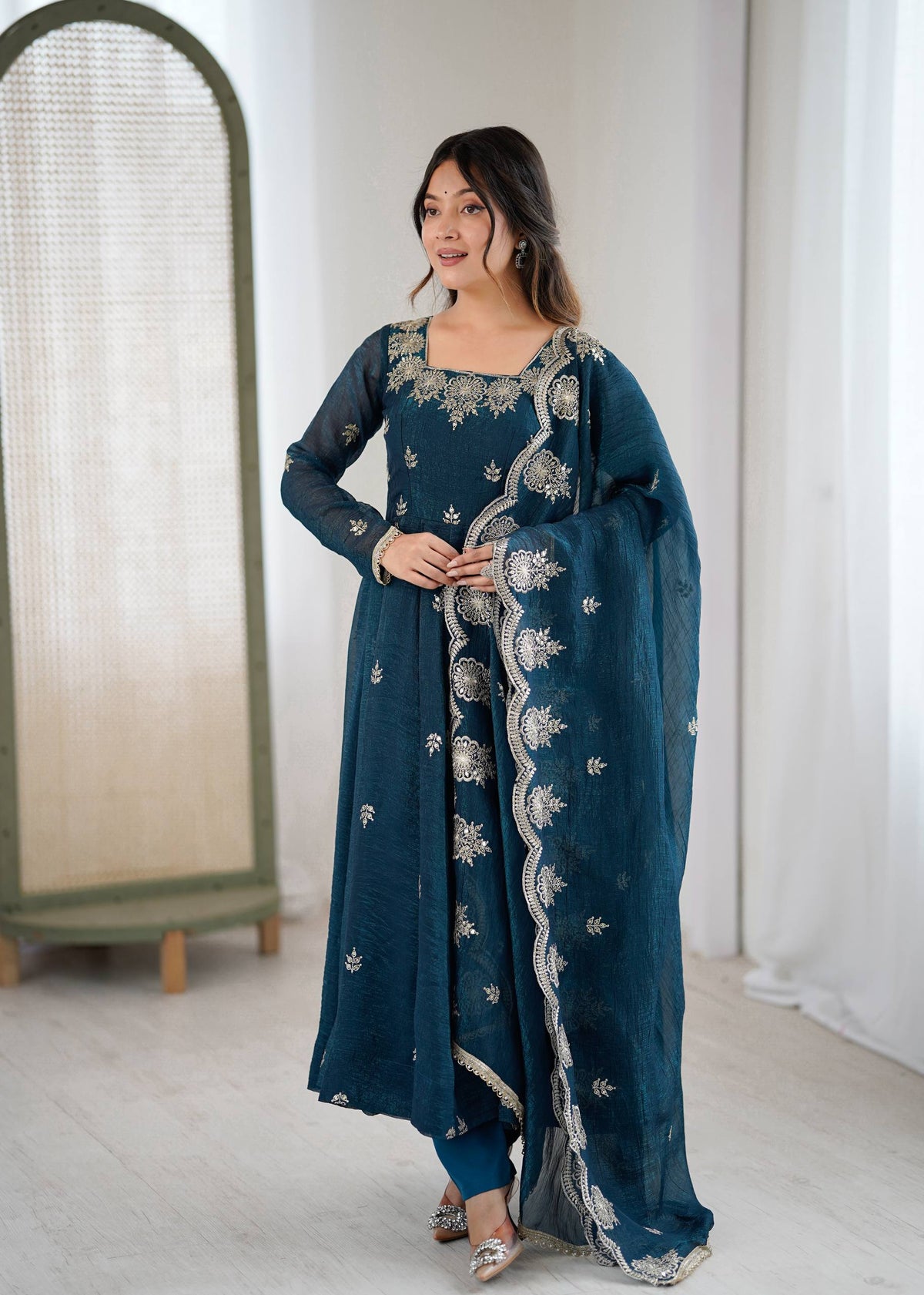 RangBhoomi Elegant Embroidered Sequence Designer Anarkali Three Piece Set