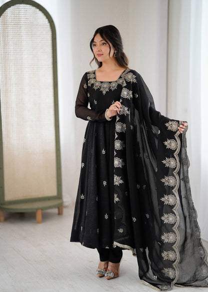 RangBhoomi Elegant Embroidered Sequence Designer Anarkali Three Piece Set