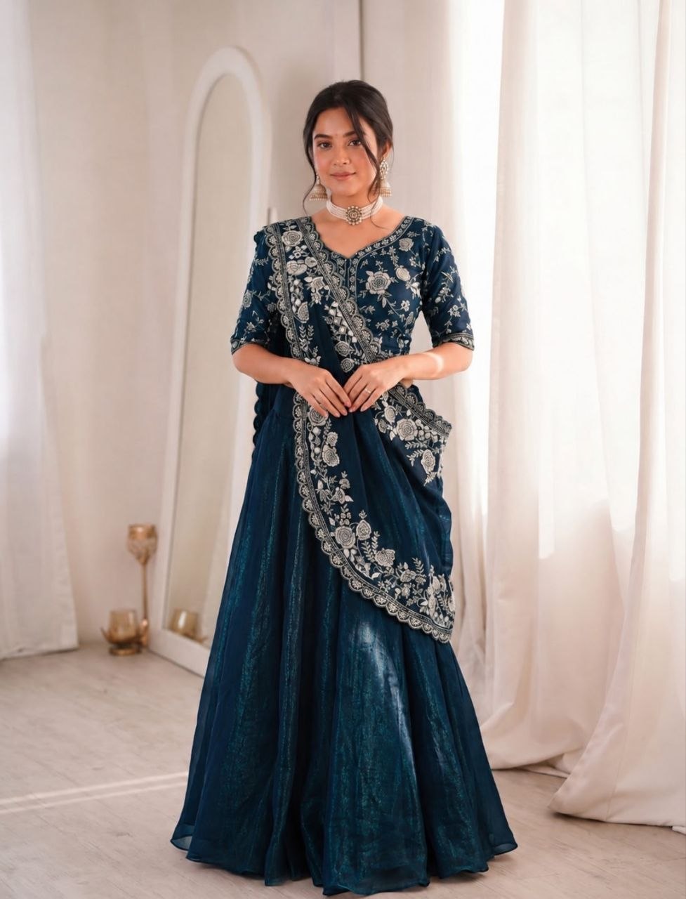 Elegant Embroidered Lehenga Choli Set with Sequence Work – New Arrival by RangBhoomi