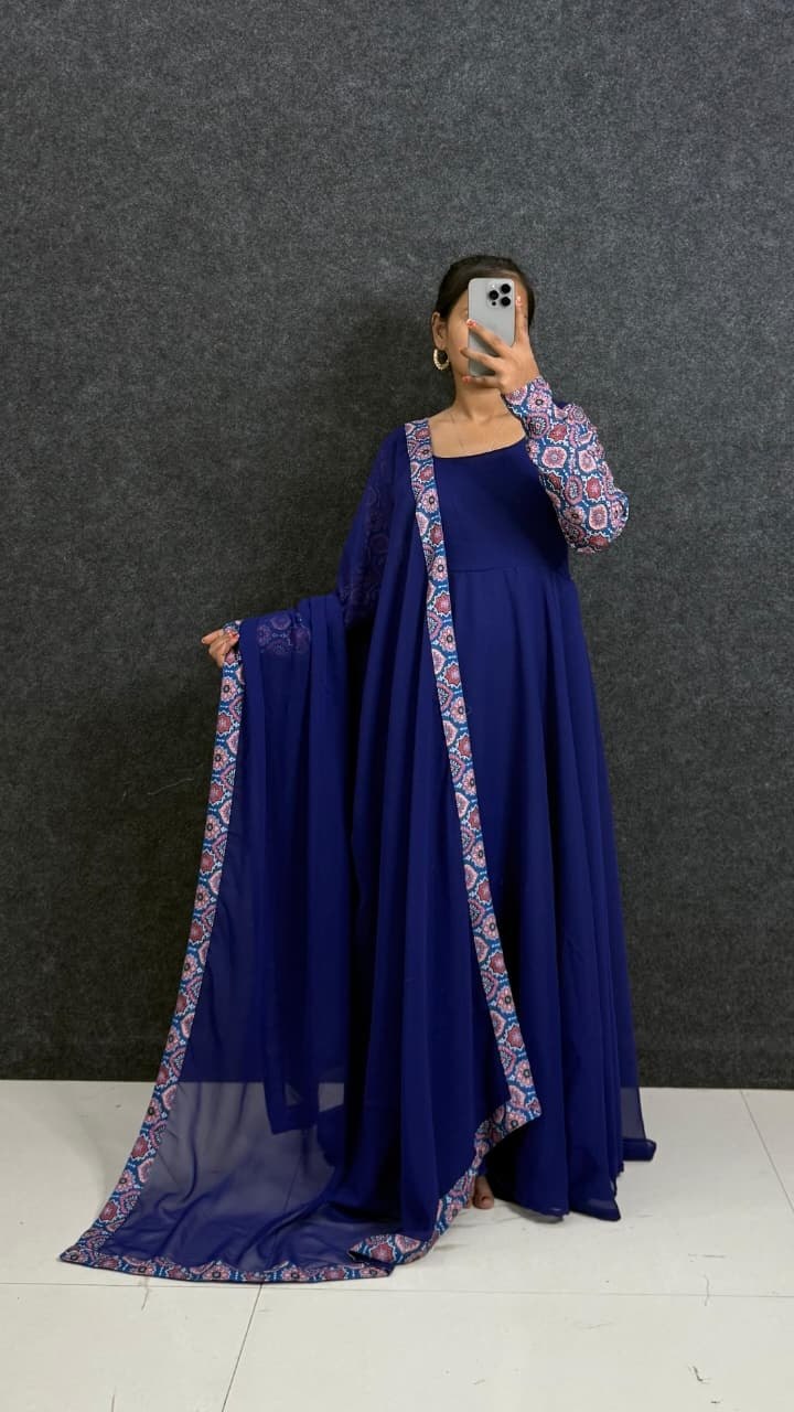 RangBhoomi Elegant 2-Color Anarkali Gown with Heavy Georgette and Pure Micro Cotton Inner – Multiple Sizes Available