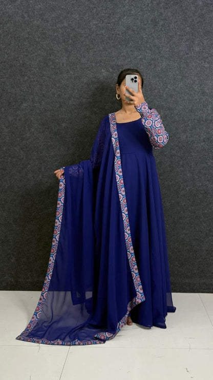 RangBhoomi Elegant 2-Color Anarkali Gown with Heavy Georgette and Pure Micro Cotton Inner – Multiple Sizes Available