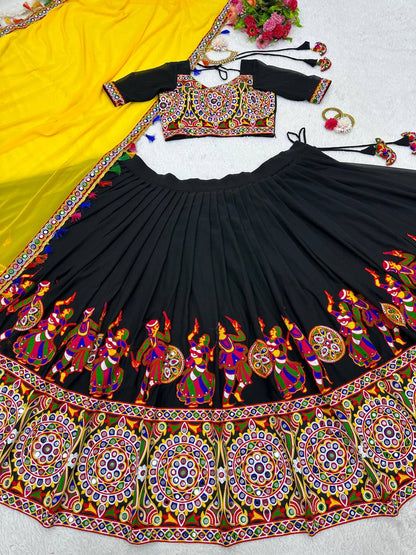 RangBhoomi Elegant Faux Georgette Mirror-Work Lehenga Set for Festive Celebrations