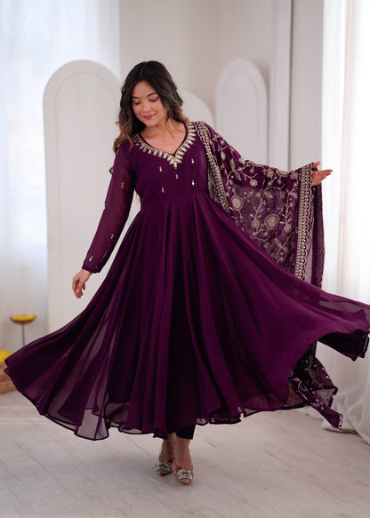RangBhoomi Elegant Embroidered Mirror Anarkali Three-Piece Gown Set