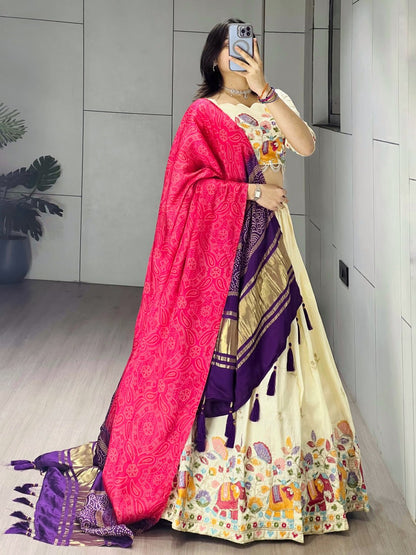 Elegant Traditional Ethnic Lehenga Choli Ensemble with Embroidered Crush Vichitra Fabric and Pure Gaji Silk Dupatta