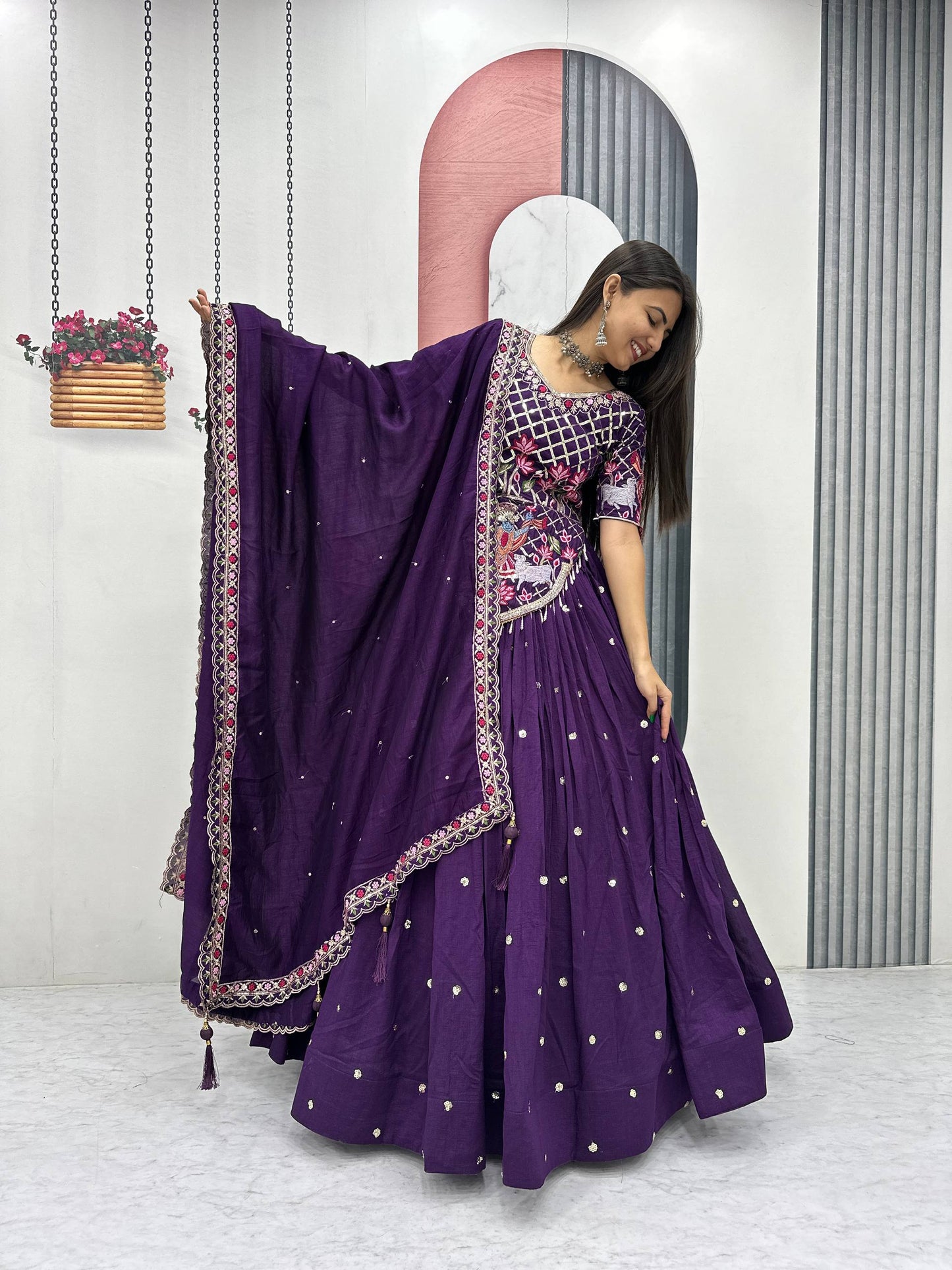 Elegant Wedding Lehenga Choli Set in Luxurious Vichitra Silk with Intricate Embroidery and Sequins