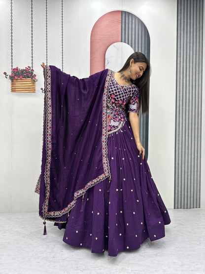 Elegant Wedding Lehenga Choli Set in Luxurious Vichitra Silk with Intricate Embroidery and Sequins