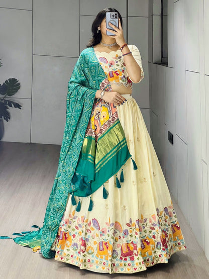 Elegant Traditional Ethnic Lehenga Choli Ensemble with Embroidered Crush Vichitra Fabric and Pure Gaji Silk Dupatta