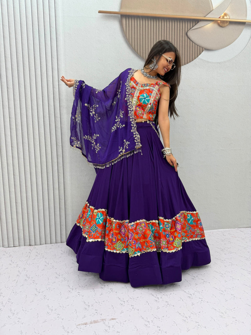 RangBhoomi Navratri Special Pure Cotton Lehenga Choli with 6m Flair & Heavy Embroidered Dupatta