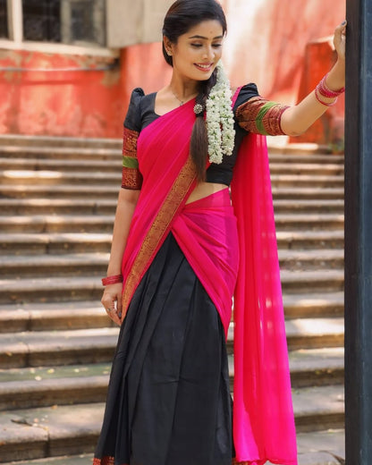 RangBhoomi South Indian Kanjivaram Silk Lehenga Set with Georgette Dupatta and Zari Weaving