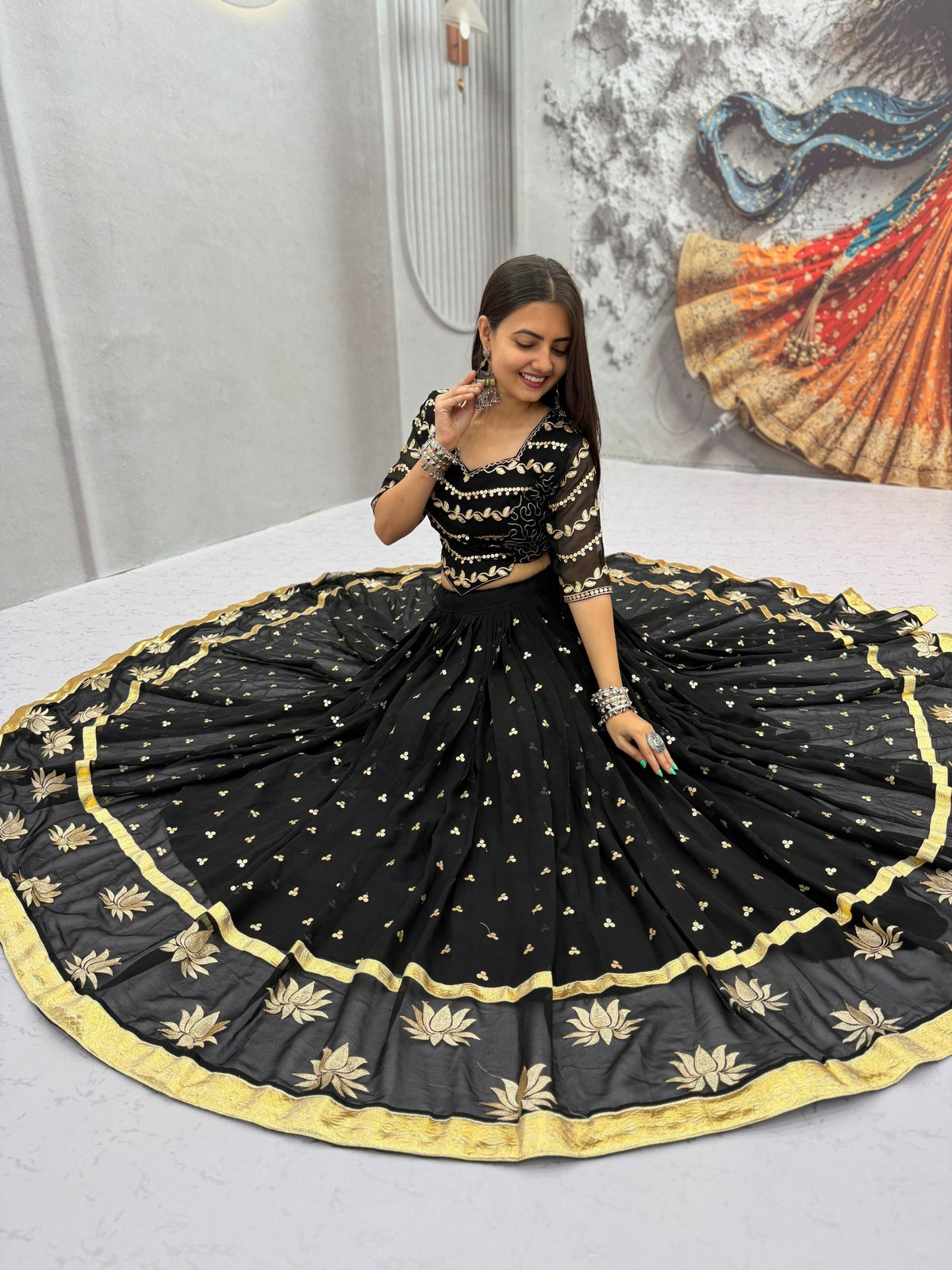 RangBhoomi Navratri Vintage Chaniya Choli – Big Flair 6M Fox Georgette Lehenga Choli