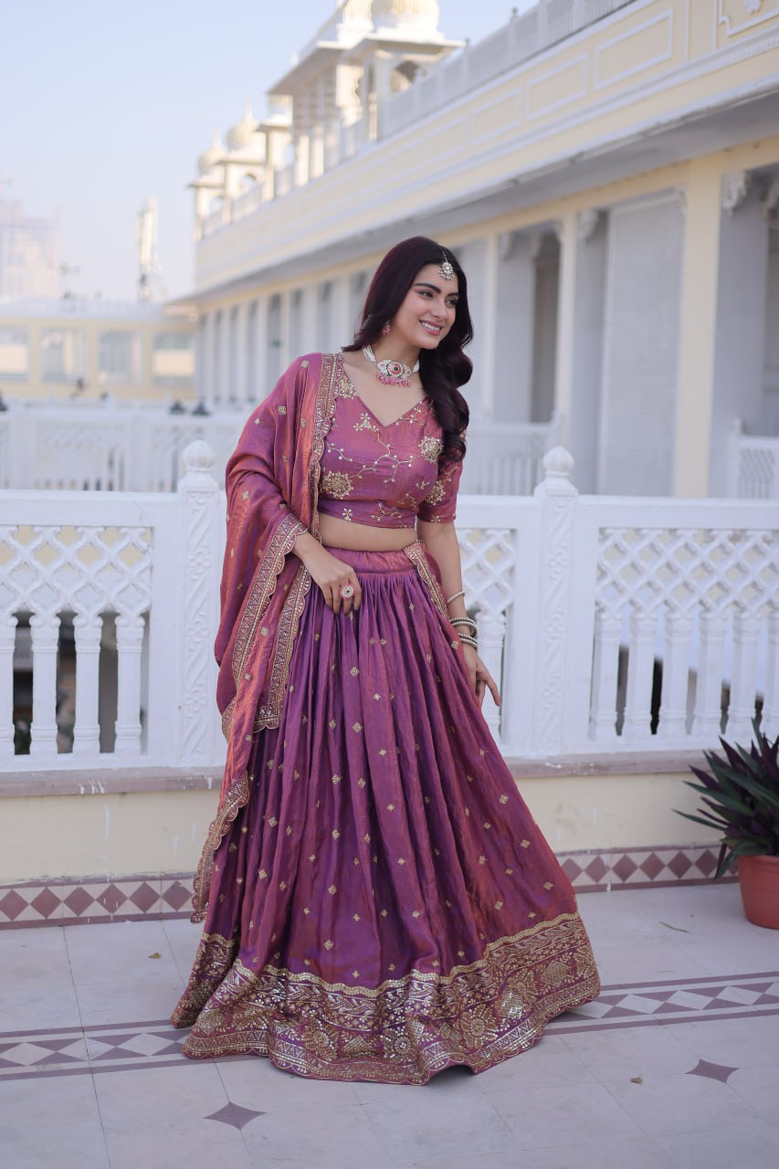 RangBhoomi Elegant Lehengha Choli Dupatta Set in YSL Silk with Sequins and Zari Embroidery