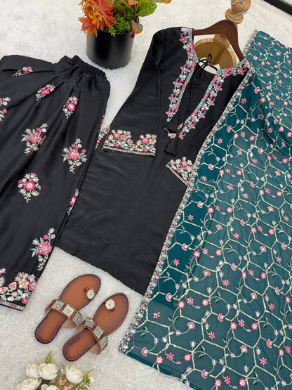 RangBhoomi Elegant Women's Ethnic Wear Set with Heavy Embroidery and Soft Butterfly Net Dupatta