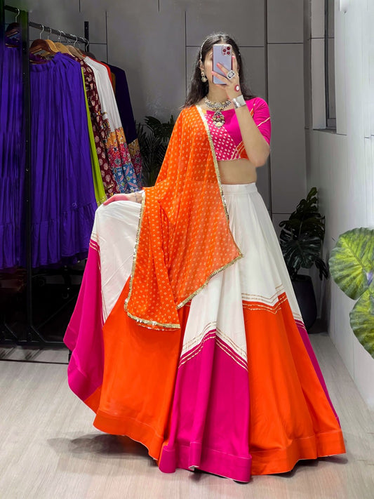 Exotic Multicolor Cultural Chaniya Choli Set in Vibrant Fanta and Punch Pink Pure Rayon Cotton