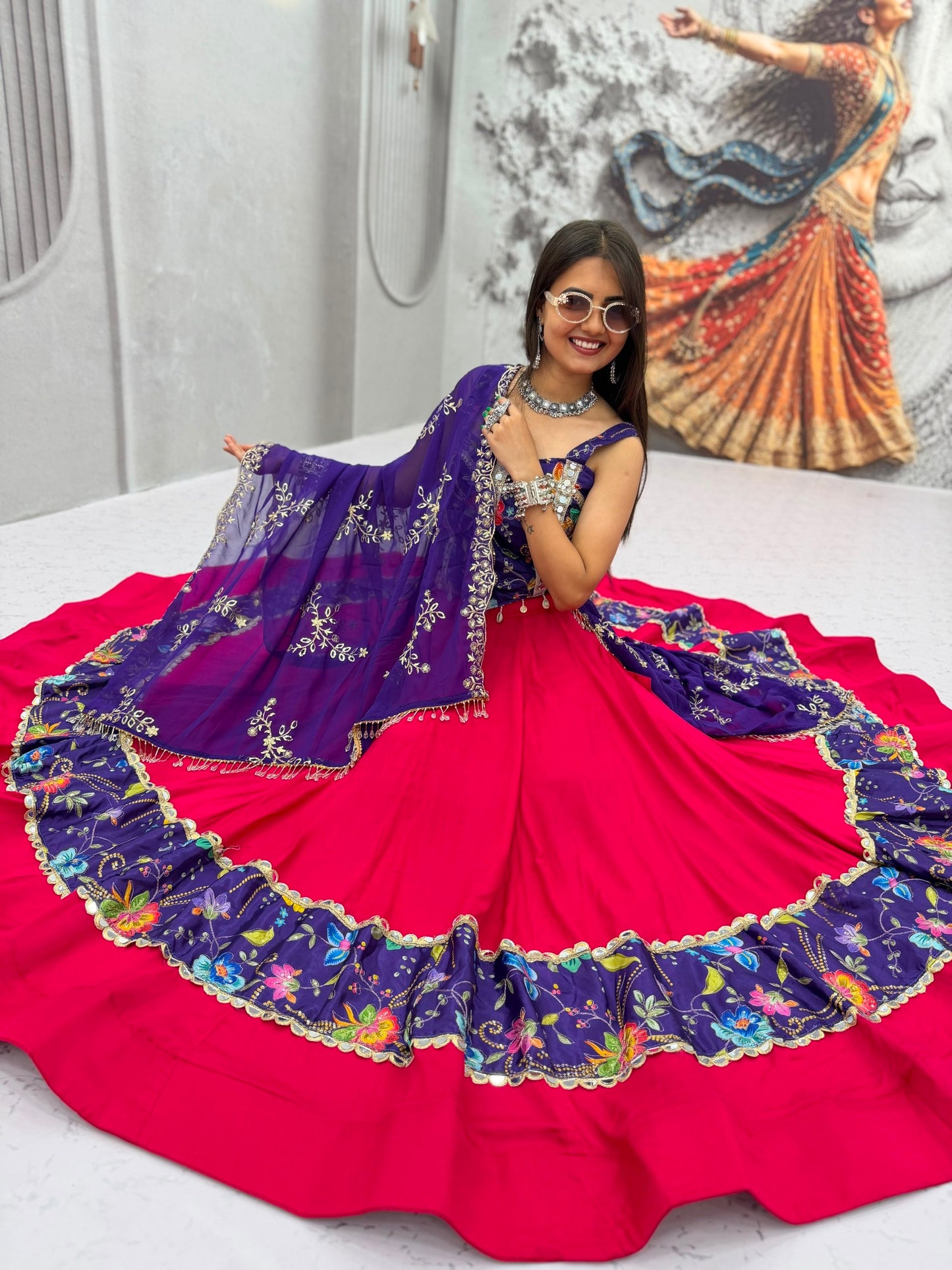 RangBhoomi Navratri Special Pure Cotton Lehenga Choli with 6m Flair & Heavy Embroidered Dupatta