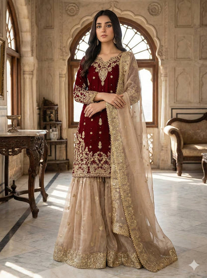 RangBhoomi Exclusive Designer Partywear Set – Pure Heavy GMY Silk with Elaborate Embroidery and Sequins