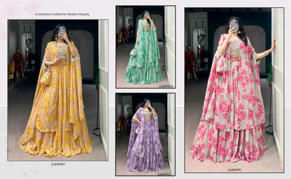 RangBhoomi Pastel Cape Style Lehenga - Ready-to-Wear Embroidered Set