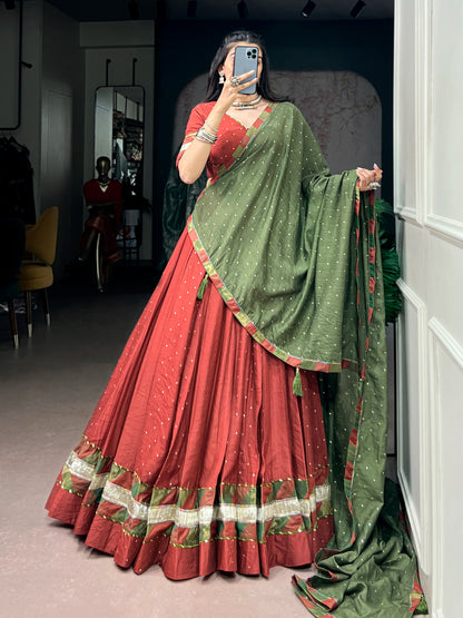 RangBhoomi Navratri Chanderi Lehenga Set — Zari Weave & Latkan Embellished