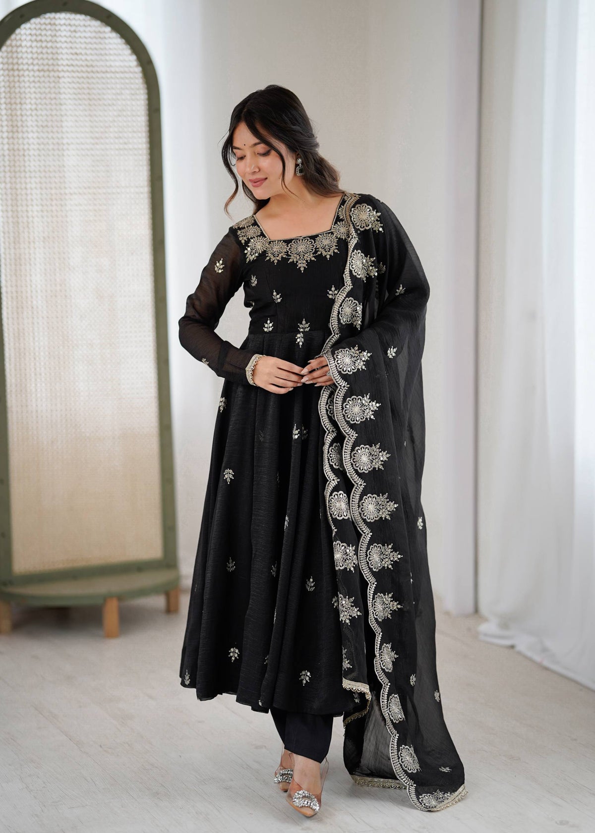 RangBhoomi Elegant Embroidered Sequence Designer Anarkali Three Piece Set