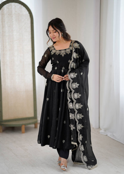 RangBhoomi Elegant Embroidered Sequence Designer Anarkali Three Piece Set