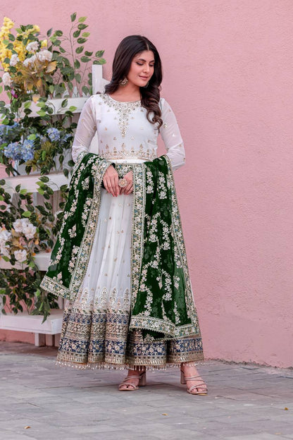 Elegant Party Wear Heavy Faux Georgette Gown with Embroidered Dupatta and Bottom Set