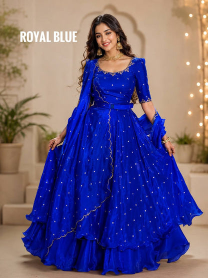 RangBhoomi Heavy Space Silk Double-Frill Lehenga Choli Set — Sequined Embroidery, Ready-to-Ship Rakshabandhan Special