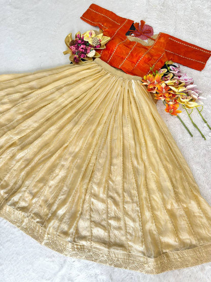 Fully Stitched Space Silk Lehenga Set with Sequins Embroidery — L/XL
