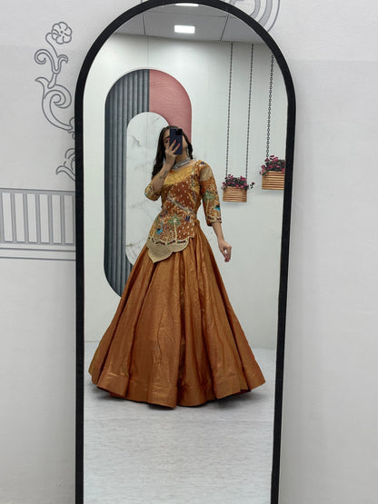 RangBhoomi Elegant Festival Lehenga Choli in Pure Silk Satin with Heavy Embroidery