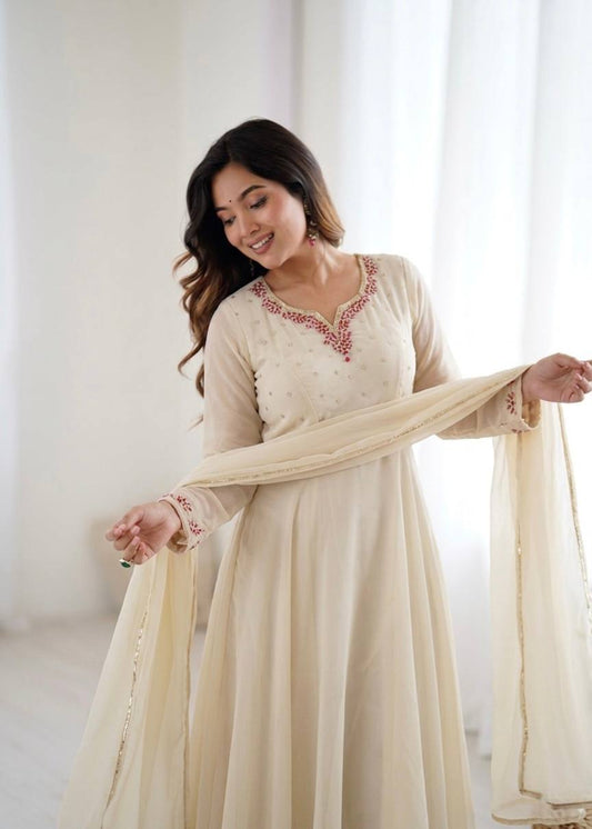 Elegant Fox Georgette Party Wear Gown with Dupatta and Crepe Pants by RangBhoomi
