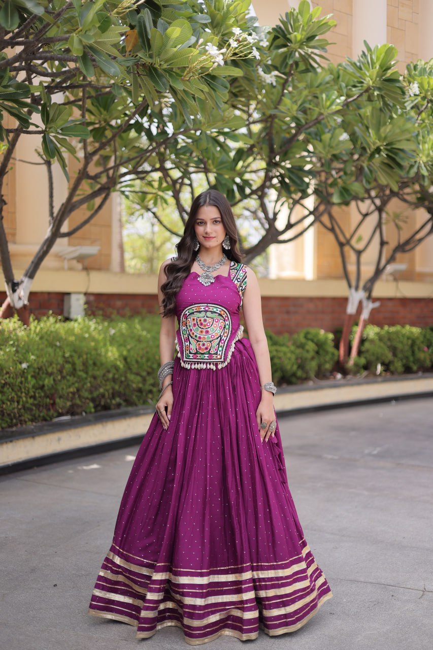 RangBhoomi Navratri Lehenga Choli Collection 2026 — Full-Stitched Mukesh Reyon Set